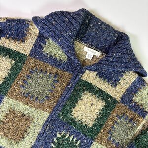 Vintage Patchwork Wool Blend Knit Cardigan Plus Size 18/20 Zip Up Cozy Boho-core